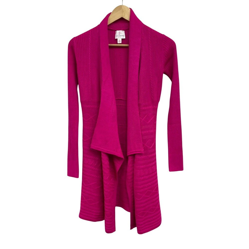 Julie Brown NYC Womens Fuchsia Pink Ribbed Drape Front Long Cardigan P/S sweater